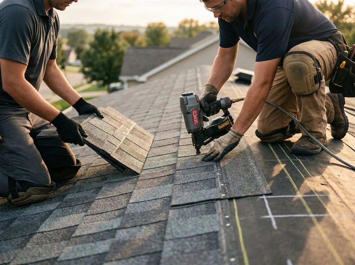 Professional roofer working on a residential roof in Scottsbluff